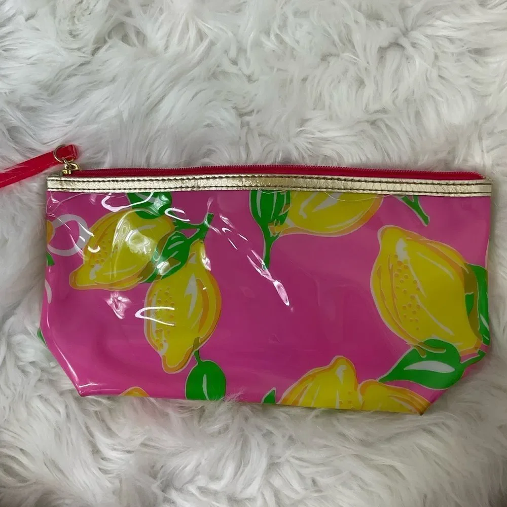 Lilly Pulitzer for Estee Lauder Pink Yellow Lemons Cosmetic Makeup Bag